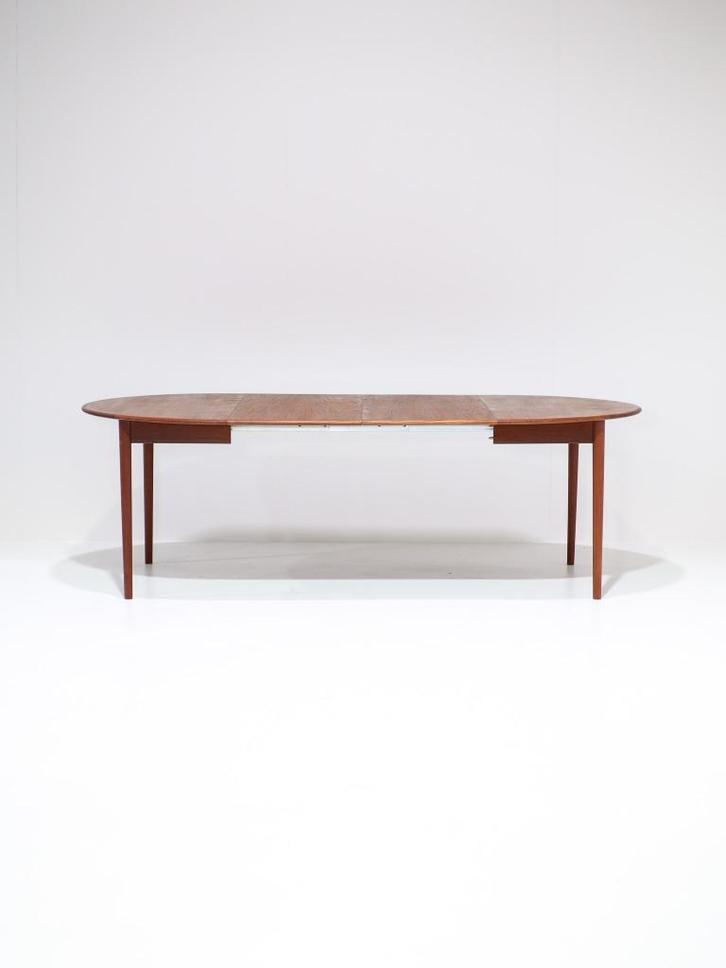 Uitschuifbare ronde eettafel teak Deens vintage, Huis en Inrichting, Tafels | Eettafels, Zo goed als nieuw, 100 tot 150 cm, 200 cm of meer