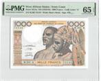W.A.S Ivory Coast 1000 Francs 1980 Unc PMG 65 EPQ, Ophalen of Verzenden, Overige landen, Los biljet