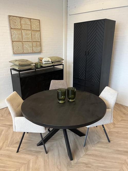 Magazijn Leegverkoop Ronde eettafel zwart mangohout matrix, Huis en Inrichting, Woonaccessoires | Overige, Nieuw, Ophalen of Verzenden