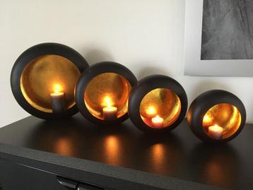 Marrakech round candles black/gold Nieuw!