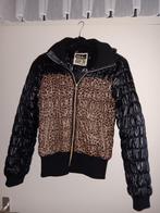 in goede staat; zwarte winterjas met capuchon / panterprint, Kleding | Dames, Jassen | Winter, Ophalen of Verzenden, Zo goed als nieuw