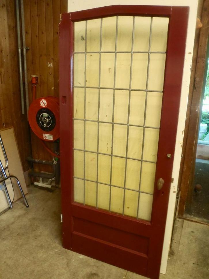 deur glas-in-lood antiek, Doe-het-zelf en Verbouw, Deuren en Horren, Gebruikt, Binnendeur, Minder dan 200 cm, 80 tot 100 cm, Glas
