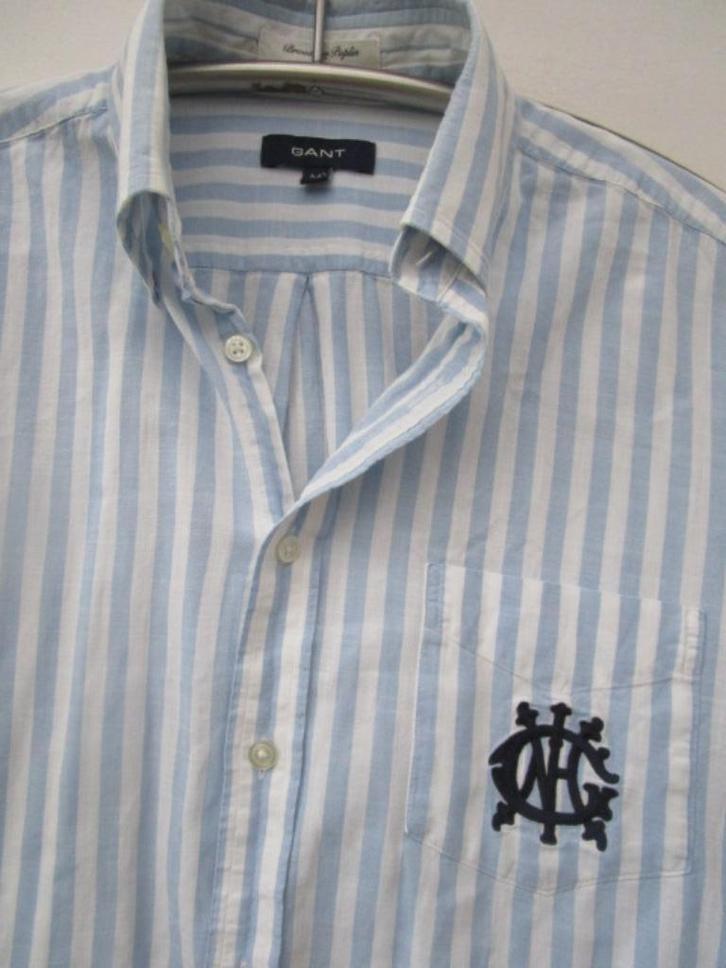 Mooi en fris  Gant  overhemd maat M, Kleding | Heren, Overhemden, Zo goed als nieuw, Halswijdte 39/40 (M), Blauw, Ophalen