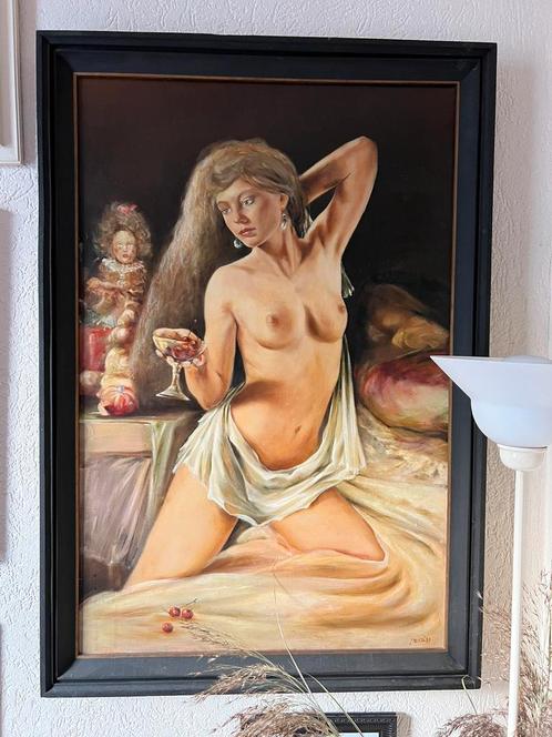 Olieverfschilderij van naakte dame, naakt, erotisch, Antiek en Kunst, Kunst | Schilderijen | Klassiek, Ophalen of Verzenden