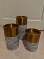 Eichholtz Candle Holder Sierra grey marble set of 3, Huis en Inrichting, Woonaccessoires | Kandelaars en Kaarsen, Overige materialen