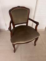 Vintage antieke cocktail stoel fauteuil hout groene stof, Antiek en Kunst, Ophalen