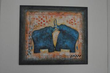 Schilderij, 2 olifantjes, modern, kleurrijk beschikbaar voor biedingen