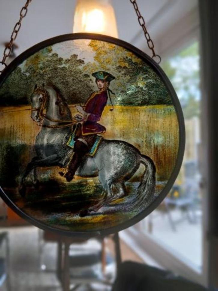 Glas-in-lood, Ruiter te Paard. (adv.nr.322), Huis en Inrichting, Woonaccessoires | Overige, Ophalen of Verzenden