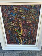 Abstract Gezicht Olieverf Schilderij gesigneerd vital 61, Ophalen of Verzenden