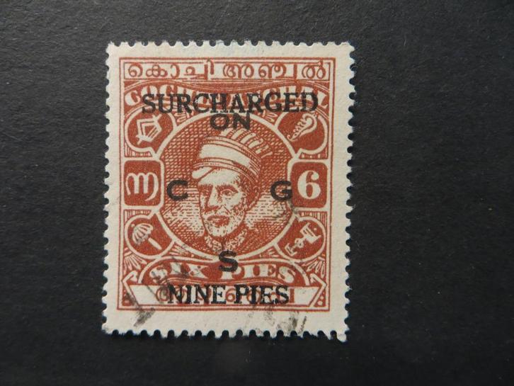 A08393: Cochin  9 pies, Postzegels en Munten, Postzegels | Azië, Ophalen of Verzenden
