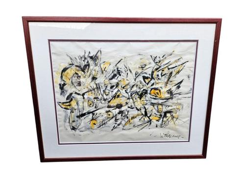 Theo Wolvecamp gouache abstracte compositie (1925-1992), Antiek en Kunst, Kunst | Schilderijen | Abstract, Ophalen of Verzenden