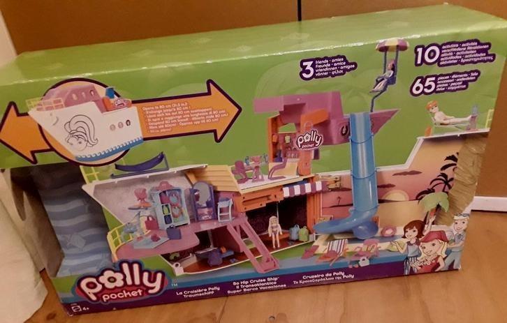 Te koop:Groot cruiseschip van POLLY POCKET, met accessoires!, Kinderen en Baby's, Speelgoed | Poppenhuizen, Gebruikt, Poppenhuis