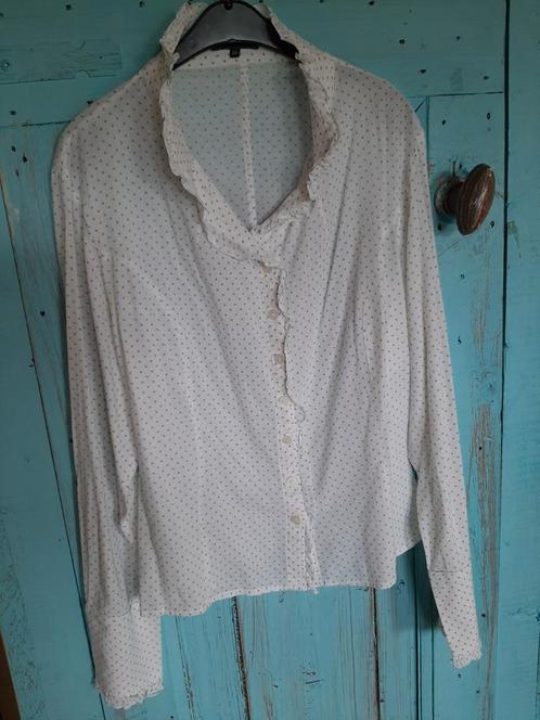 Pulls blouse, wit met zandkleurige stipjes, maat 44., Kleding | Dames, Blouses en Tunieken, Zo goed als nieuw, Maat 42/44 (L)