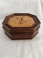 Vintage houten sieradenkist met ingelegde decoratie viool., Ophalen of Verzenden