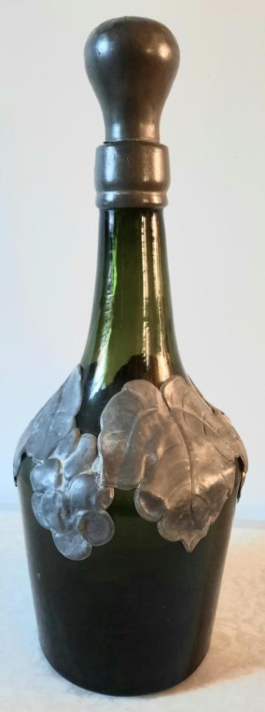Art-Deco groene karaf met tin beslag, Antiek en Kunst, Antiek | Tin, Ophalen of Verzenden