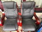 2 Bureaustoelen Leer met Mahonie look Hout MAASTRICHT, Ophalen of Verzenden, Gebruikt, Zwart, Bureaustoel
