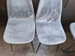 Grijze Velvet Stoelen - Set 4 stuks, Ophalen, Gebruikt, Twee, Metaal