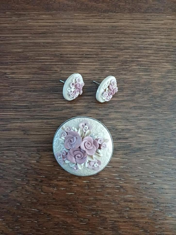 Vintage handgemaakt sieraden set, Sieraden, Tassen en Uiterlijk, Broches, Zo goed als nieuw, Overige materialen, Ophalen of Verzenden