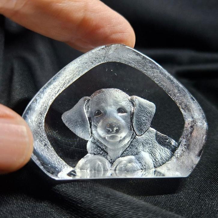 Kristallen Beagle Relief van Mats Jonasson, Antiek en Kunst, Antiek | Glas en Kristal, Ophalen of Verzenden