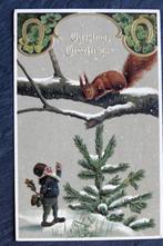 Reliefkaart Kabouter roept eekhoorn bij zich - Christmas, Verzamelen, Ansichtkaarten | Dieren, Verzenden, Voor 1920, Ongelopen