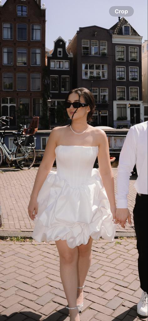 Kort trouwjurkje met corset - maat 34-40, Ophalen of Verzenden, Zo goed als nieuw, Wit, Trouwjurk