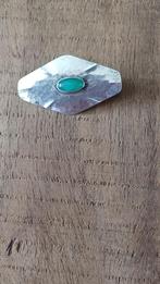 Zilveren Amsterdamse school broche gehamerd met aventurijn, 4 tot 7 cm, Ophalen of Verzenden, Zo goed als nieuw, Zilver