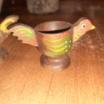 3 fraai beschilderde houten kip eierdopjes, Ophalen of Verzenden, Gebruikt