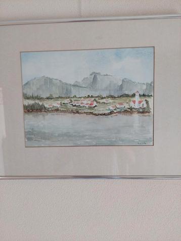 Waterverf schilderij bergdorpje  geschilderd  door H v d Put beschikbaar voor biedingen