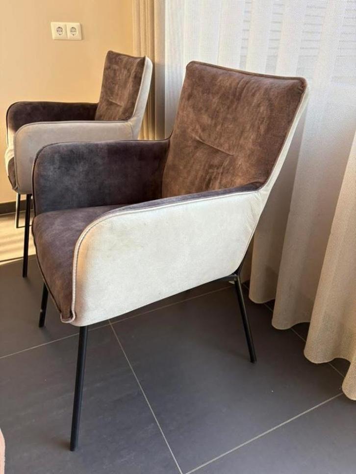 Eetkamerstoelen, Huis en Inrichting, Stoelen, Gebruikt, Vijf, Zes of meer stoelen, Leer, Stof, Grijs, Ophalen