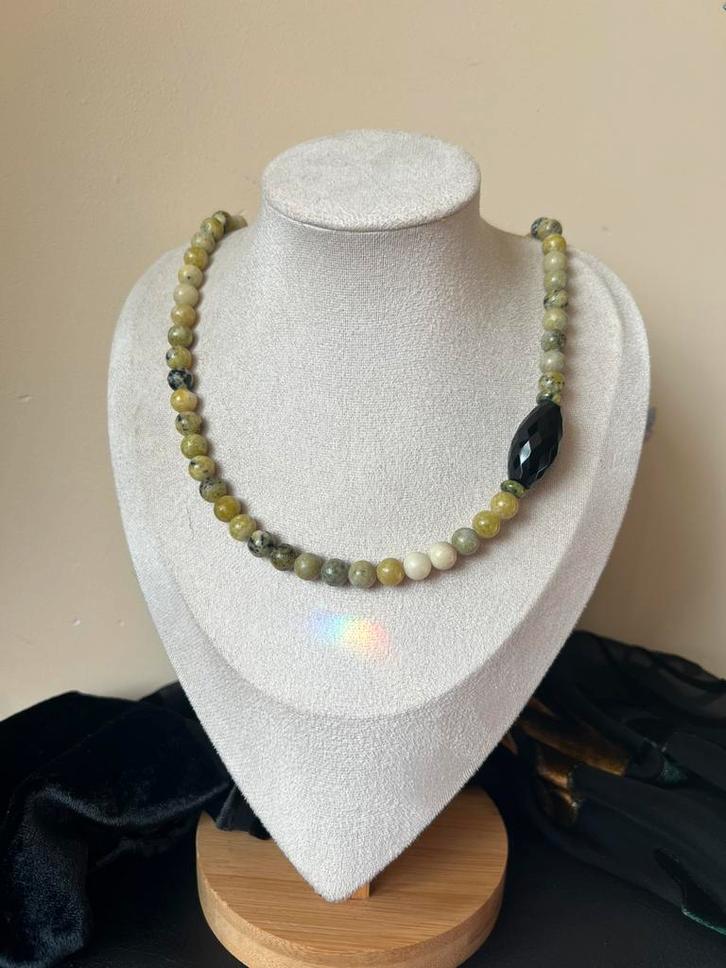 Lizardiet serpentijn onyx beschermt hoge trilling kundalini, Sieraden, Tassen en Uiterlijk, Kettingen, Nieuw, Zilver, Groen, Met edelsteen