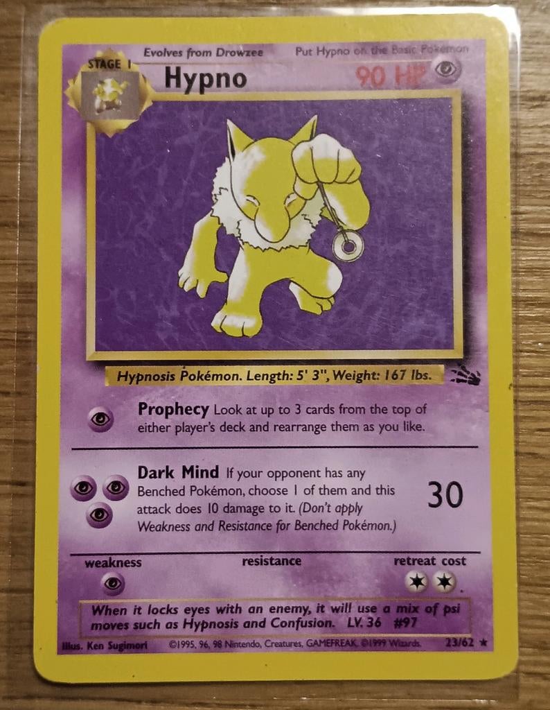 Hypno Pokémon kaart - Fossil Set 23/62, Ophalen of Verzenden, Zo goed als nieuw, Losse kaart