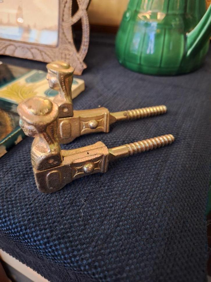 2 Oude gegalvaniseerde raamuitzetters goudglans als nieuw, Antiek en Kunst, Antiek | Woonaccessoires, Ophalen of Verzenden