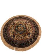 Rond vintage retro Perzisch vloerkleed tapijt met franjes, Ophalen of Verzenden, Zo goed als nieuw, Rond, 100 tot 150 cm