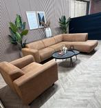 ZGAN Industriële Cognac Hoekbank met Stoel - 275 x 215, Huis en Inrichting, 250 tot 300 cm, -, Hoekbank, Zo goed als nieuw