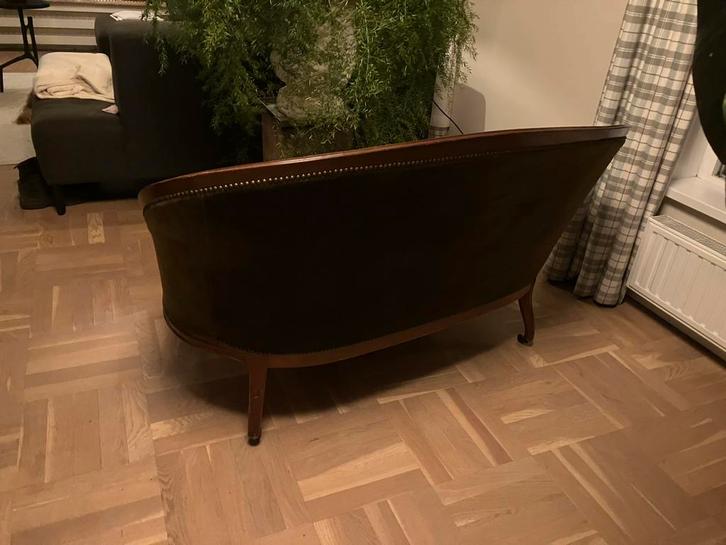 Vintage bankje, Canapé , groen velours, Antiek en Kunst, Antiek | Meubels | Stoelen en Banken, Ophalen of Verzenden