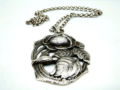 Zilveren jasseroncollier met zilveren art deco hanger, Sieraden, Tassen en Uiterlijk, Kettingen, Zo goed als nieuw, Zilver, Zilver