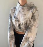 Bershka S trui hoodie croptop tie n dy sweater wit grijs, Verzenden, Gedragen, Maat 36 (S), Grijs