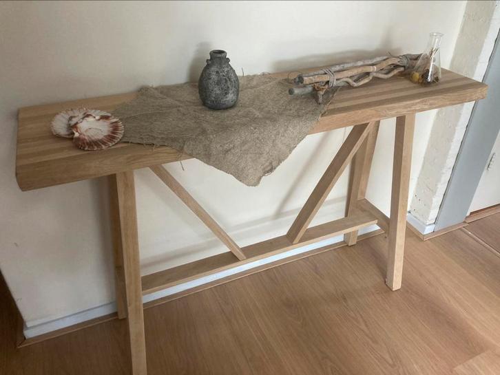 Nieuw gemaakte sidetable - hoog model-EIKEN, Huis en Inrichting, Tafels | Sidetables, Nieuw, 25 tot 50 cm, 100 tot 150 cm, Rechthoekig