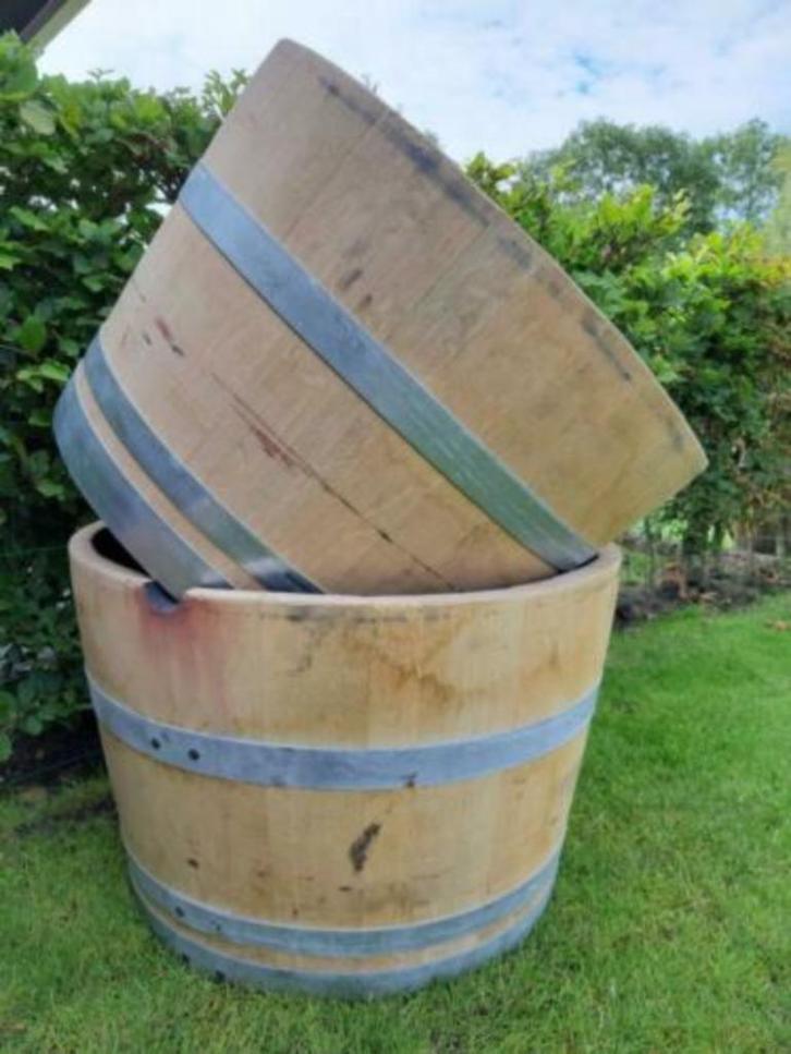 Eikenhouten Wijnvat Bloembak Minivijver 112 Liter, Tuin en Terras, Bloembakken en Plantenbakken, Nieuw, Hout, Balkon, Tuin, 30 tot 60 cm