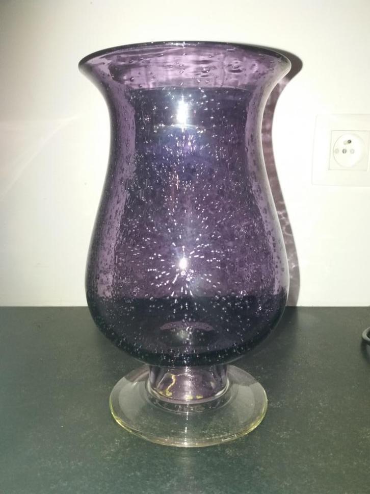 windlicht glas, paars, in gedruppeld glas, Huis en Inrichting, Woonaccessoires | Kandelaars en Kaarsen, Zo goed als nieuw, Kandelaar
