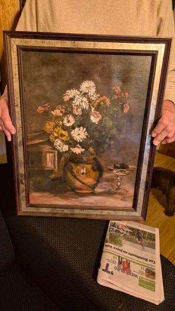 Oud schilderij - Bloemen in vaas beschikbaar voor biedingen