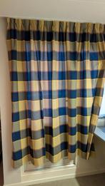 Blauw)geel geblokte gordijnen 160x203 hoog, Ophalen of Verzenden