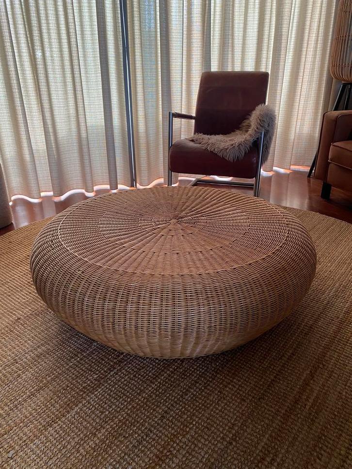 Vintage Franse Design Rotan Salontafel circa 1990, Huis en Inrichting, Tafels | Salontafels, Zo goed als nieuw, Minder dan 50 cm