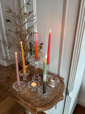 Kandelaar/waxinelichthouders 7x vintage glas/kristal,zgan beschikbaar voor biedingen