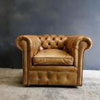 origineel Engelse gerestaureerde vintage Chesterfield fauteu, Ophalen, Gebruikt, Minder dan 75 cm, Leer