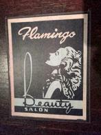 Metalen reclameplaat van Flamingo Beauty Salon.  2 stuks, Ophalen of Verzenden