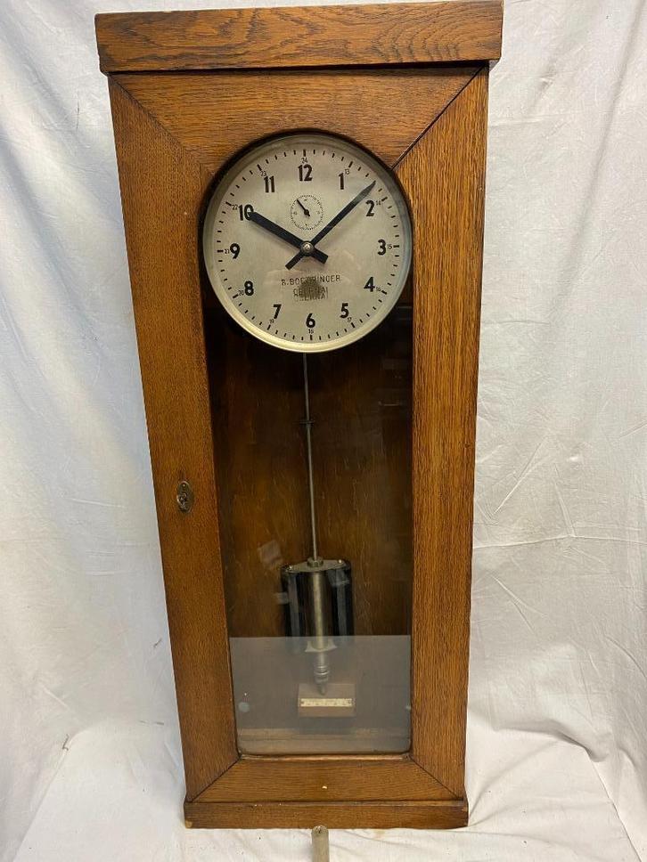 Vroege elektrische Siemens moederklok met bijzondere slinger, Antiek en Kunst, Antiek | Klokken, Ophalen of Verzenden