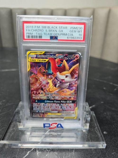 2019 FA/Charizard & Braixen GX #sm230 Tag Team promo PSA 10, Hobby en Vrije tijd, Verzamelkaartspellen | Pokémon, Zo goed als nieuw