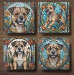 Border Terriër Glas in lood onderzetters met houder, Ophalen of Verzenden, Nieuw, Glas of Kopje