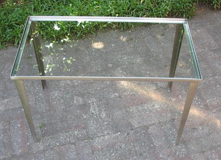 Bijzettafeltje, Huis en Inrichting, Tafels | Bijzettafels, Gebruikt, Rechthoekig, Glas, Ophalen